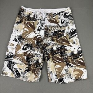 Y2K Quiksilver Boardshorts Mens 36 Tan Camo Surf Trunks Baggy Grunge Skater 12"